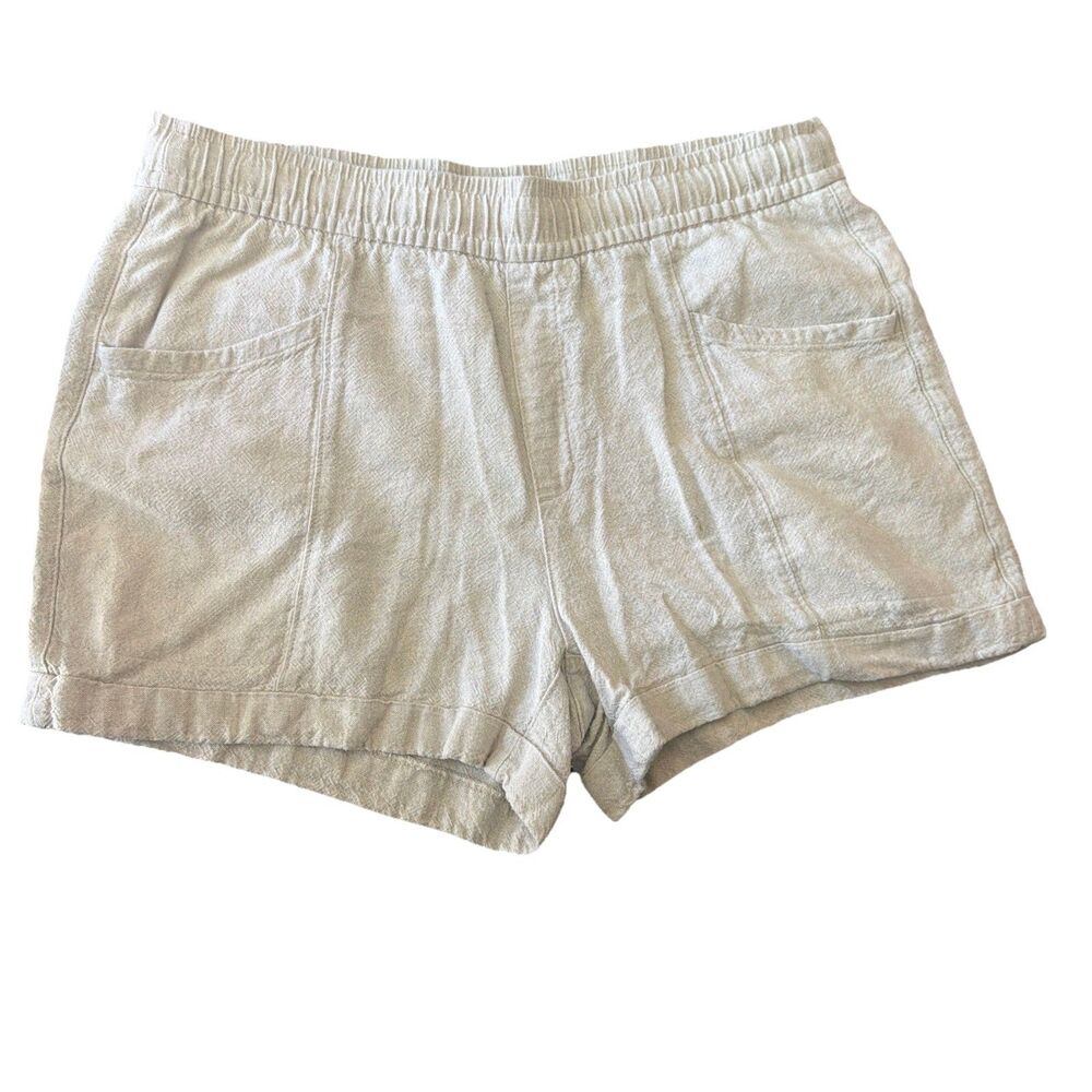 Old Navy Linen Blend Shorts Women’s Medium Beige Pockets Pull On Drawstring EUC